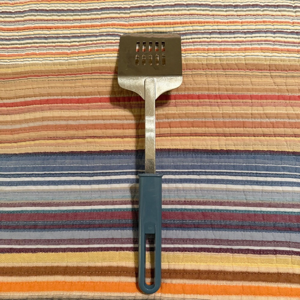 VTG Metal‎ Slotted Turner Spatula With Blue Handle Kitchen Utensil - Picture 2 of 5